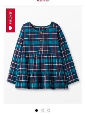 Hanna Andersson Teal and Navy Plaid Long-Sleeve Tiered Top NWT $48